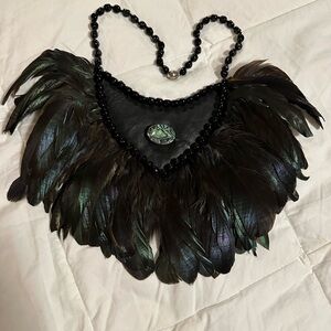 Valextra Black Leather and Feather Necklace